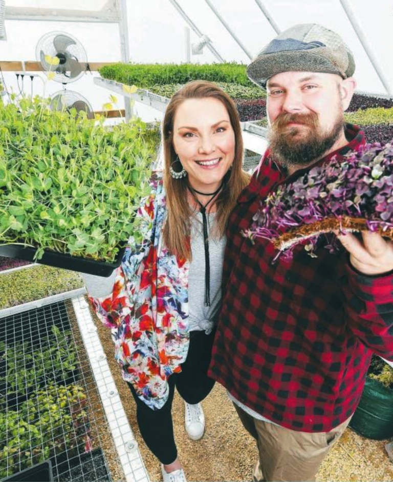 Mac and Oli in the greenhouse